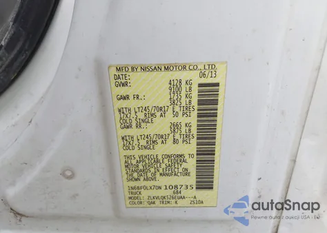 2013 Nissan Nv Cargo Nv2500 Hd S V6 z USA, uszkodzony, nr VIN 1N6BF0LX7DN108735